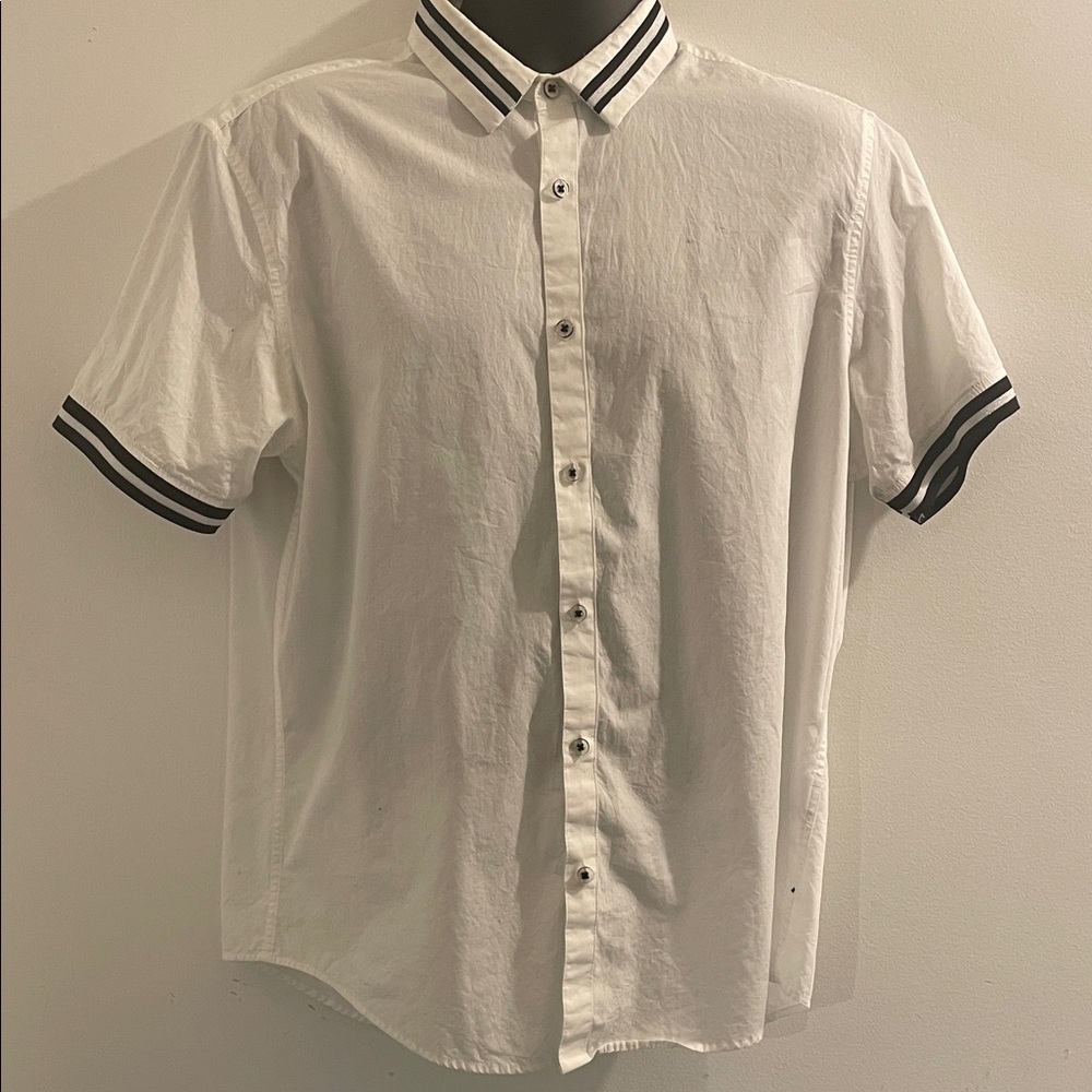 INC International Concepts White Shirt with Black Stripes
